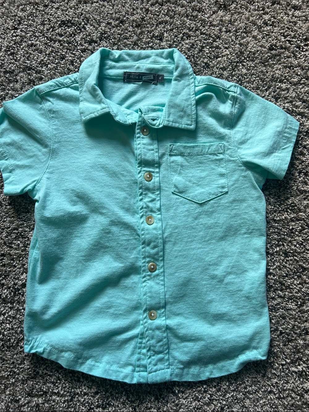 Mini Boys Short-Sleeve Button-Up Shirt in Aqua